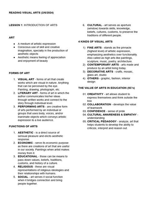 READING VISUAL ARTS (Prelim) | PDF | The Arts | Composition (Visual Arts)