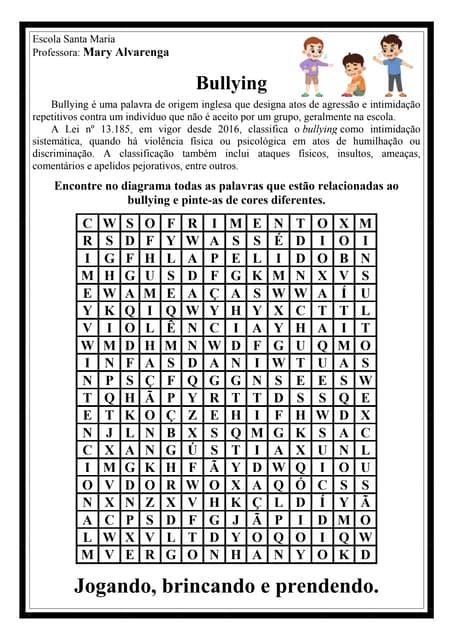 Caça Palavra Bullying - Caça - palavras - Diga não ao bullying | PDF