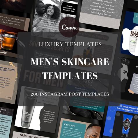 200 Men's Skincare Instagram Canva Templates, Social Media Posts for