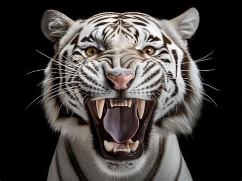 Premium Ai Image Detailed Portrait Of A Roaring White Tiger Face