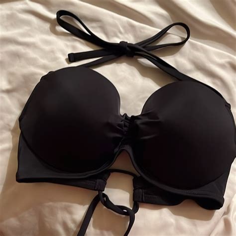 Shade Shore Swim New Shade Shore C Black Halter Shirred Underwire Bikini Top Back Tie