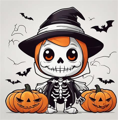 Lindo Esqueleto De Halloween Vector Premium