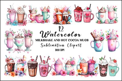 Watercolor Milkshake And Hot Cocoa Mugs Graphic By Naznin Sultana Jui