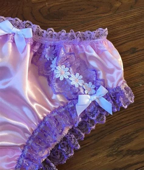 Baby Pink Satin Sissy Knickers Softly Silky Bikini Panties Roses Lace