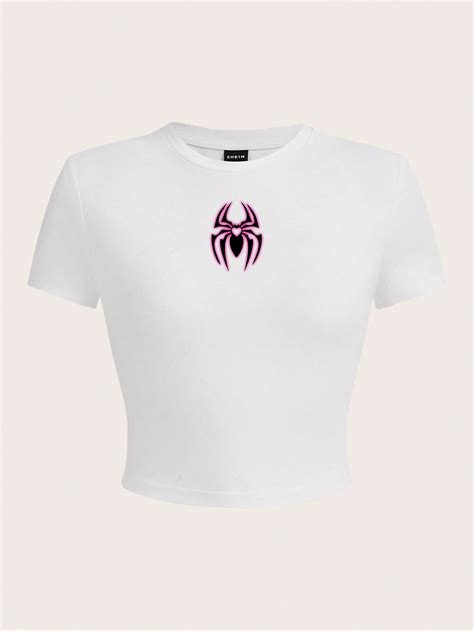 SHEIN Coolane Spider Print Crop Tee