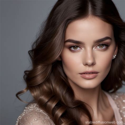 Brunette Woman Rosy Cheeks Gray Eyes for Vogue Stable Diffusion 在線
