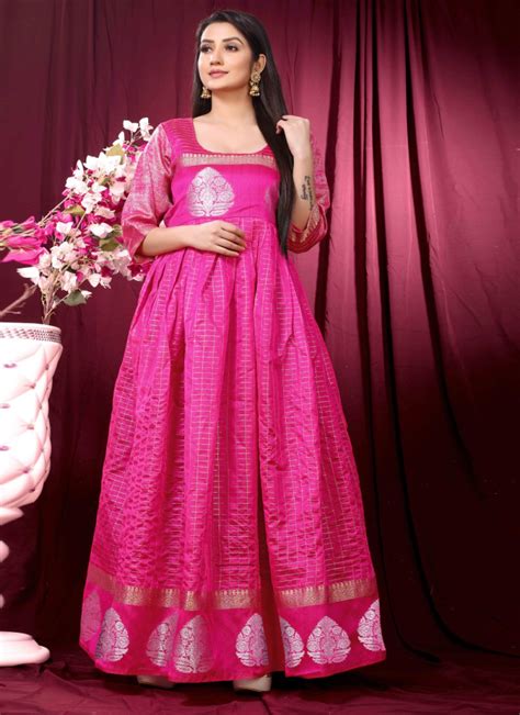 Buy Silk Woven Work Readymade Classic Gown Online