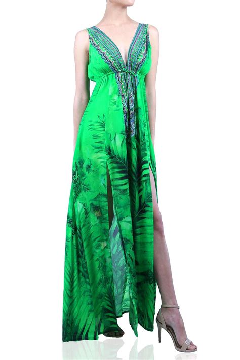 High Slit Green Maxi Dress Shahida Parides