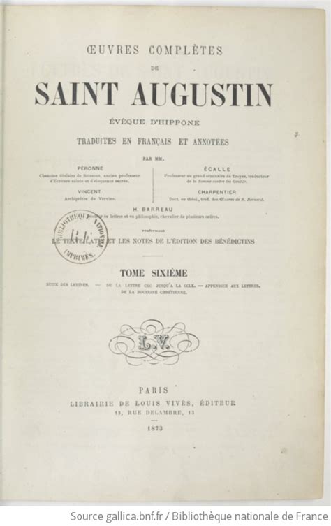 Oeuvres complètes de saint Augustin Tome 6 traduites en français et