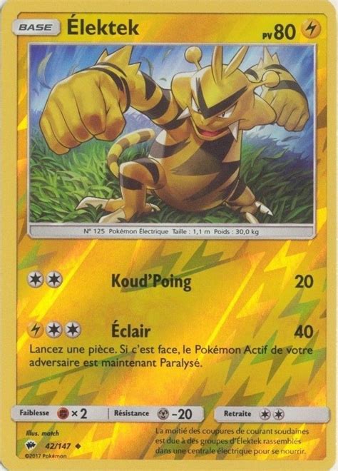 Elektek Reverse carte Pokémon 42 147 Ombres Ardentes