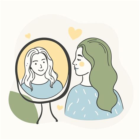 A Drawing Of A Woman Looking At Her Reflection In A Mirror Premium Ai