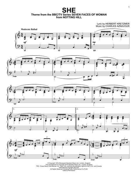 She By Elvis Costello Sheet Music For Piano Solo At Sheet Music Direct