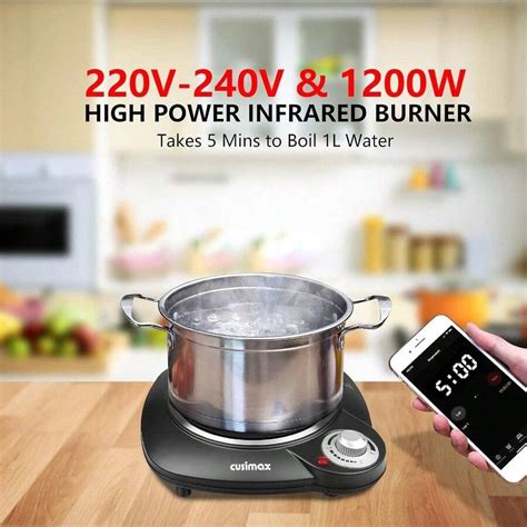 CUSIMAX Portable Hot Plate 1200W Single Ceramic Hob Electric Single Burner Cooktop Black