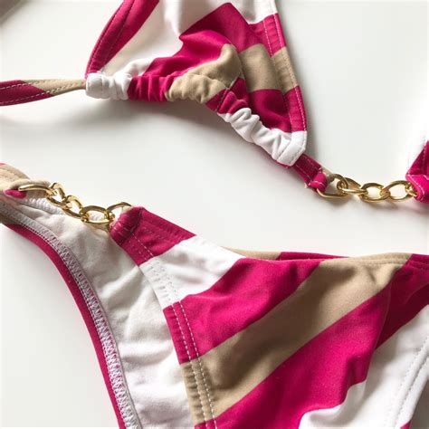 Sexy Stripe Brazilian Bottom Bikini Gold Chain S Gem