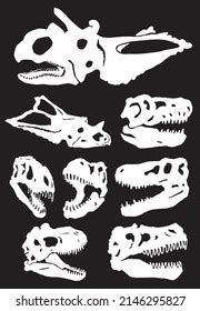 Graphical Set Skulls Silhouettes Dinosaur Isolated Stock Vector