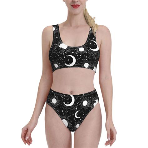 Lukts Women High Waisted Bikini Set Crescent And Stars Swimsuit Piece