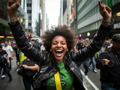 Brazilian woman celebrates her soccer teams victory AI Generative ...