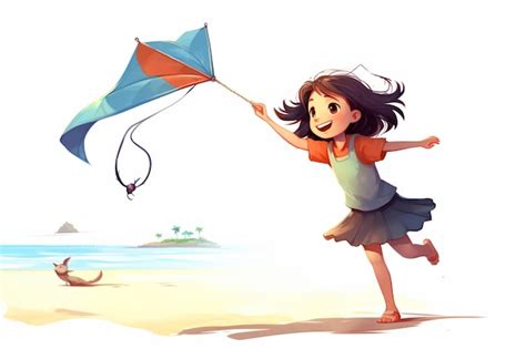 Premium Photo Girl Playing Kite Isolated On White Background