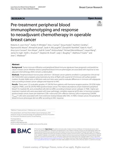 Pdf Pre Treatment Peripheral Blood Immunophenotyping And Response To