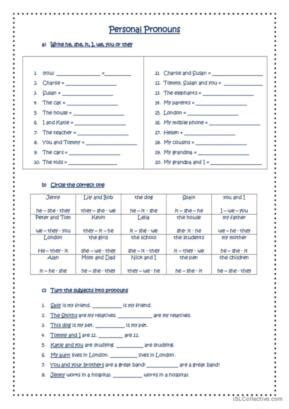 436 Personal Pronouns English ESL Worksheets Pdf Doc