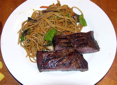 Asian Marinade Flank Steak With Stir Fried Spaghetti Flat Iron Steak