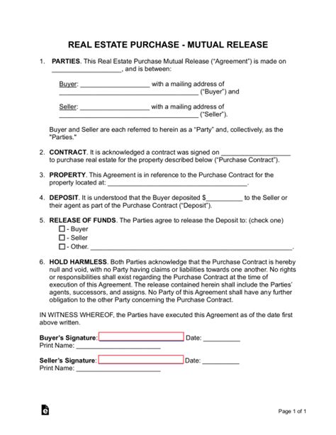 Free Real Estate Mutual Release Agreements 2 PDF Word EForms