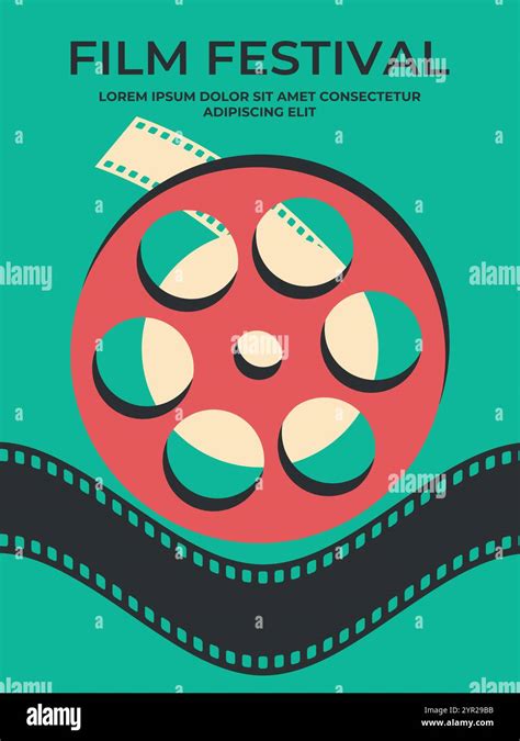 retro film festival poster decorated  colored film reel  ribbon
