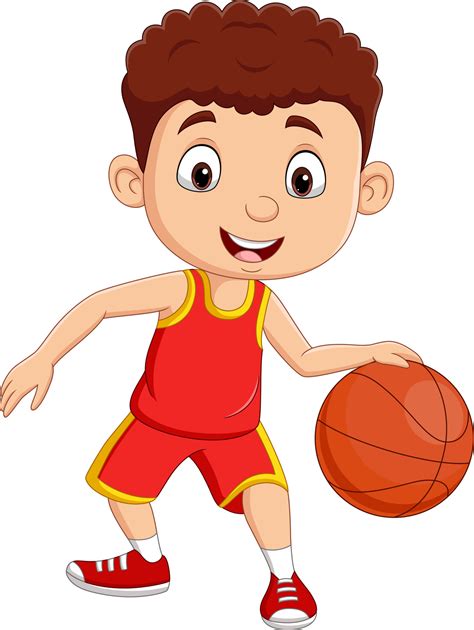 Ni O Peque O De Dibujos Animados Jugando Baloncesto Vector En