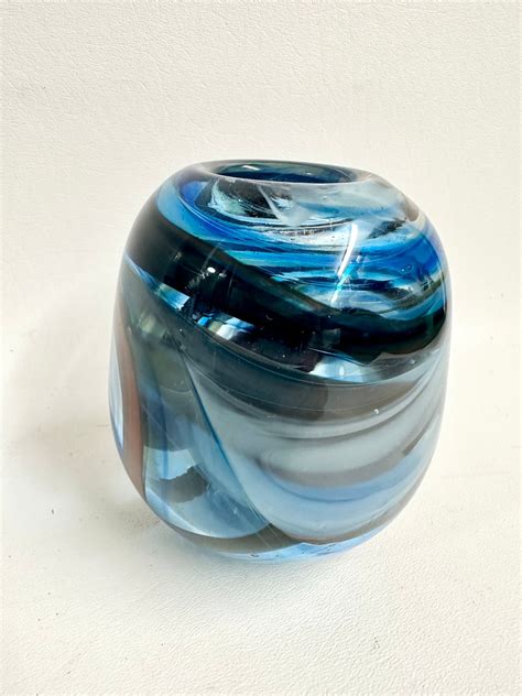 Vintage Art Glass Blue Swirl Vase Etsy