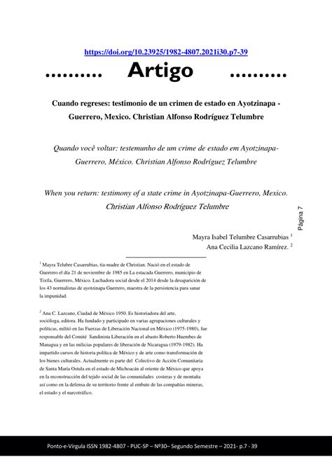 PDF Cuando Regreses Testimonio De Un Crimen De Estado En Ayotzinapa