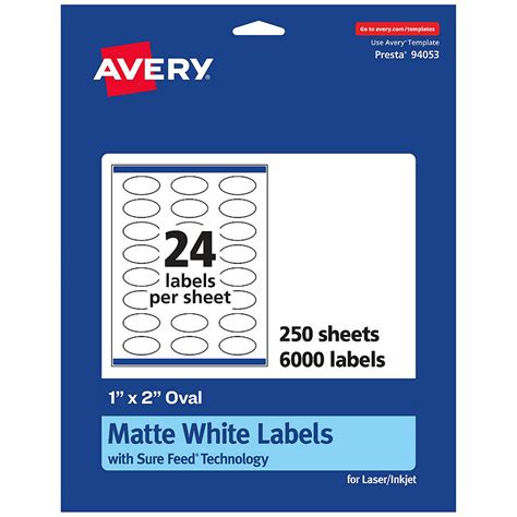 Avery Matte White Oval Labels 1 X 2 6000 Labels Oriental Trading