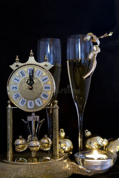 Champagne Glasses Ready To Bring In The New Year Stock Image Image Of Ribbon Hour 12259839