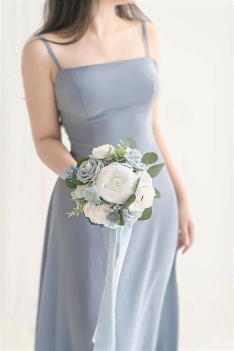 Maid Of Honor And Bridesmaid Bouquets In Romantic Dusty Blue Bridesmaid