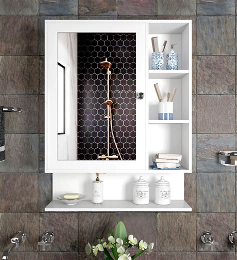 Buy Spacious White Engineered Wood Bathroom Cabinet With Mirror by ...