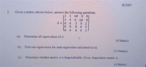 Solved 2 Given A Matrix Shown Below Answer The Following Chegg