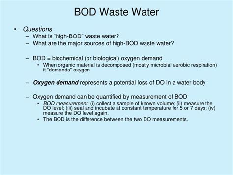 Ppt Biochemical Oxygen Demand Bod And Dissolved Oxygen Do