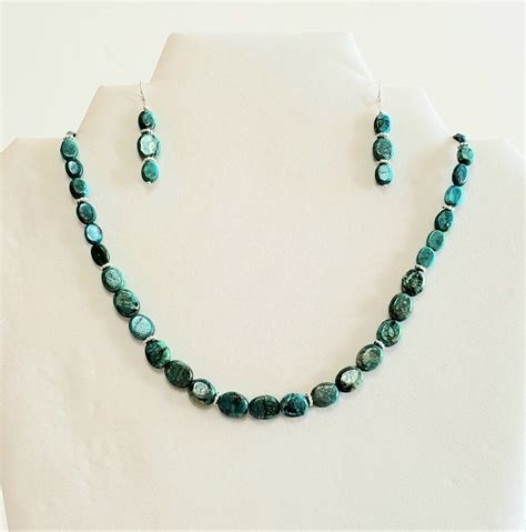 Turquoise Oval Beaded Gemstone Piece Jewelry Set With Beaded Etsy