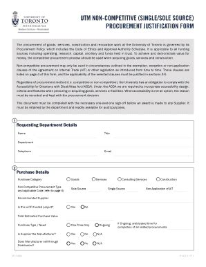 Fillable Online Utm Utoronto Utm Non Competitive Singlesole Source