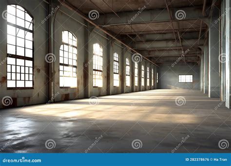 Interior of an Old Factory Building with Large Windows in the Sunlight Stock Illustration ...