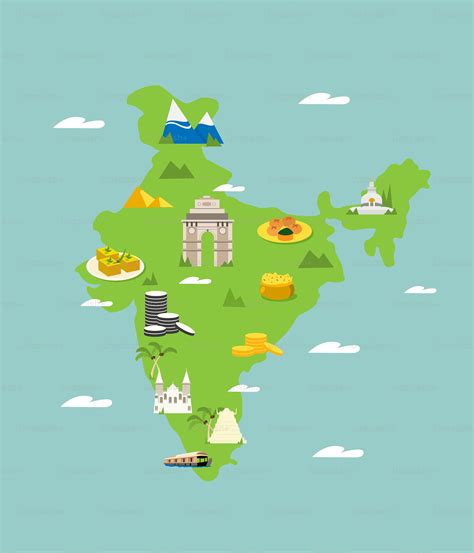 A map of india with all the major attractions vector – Map Image on