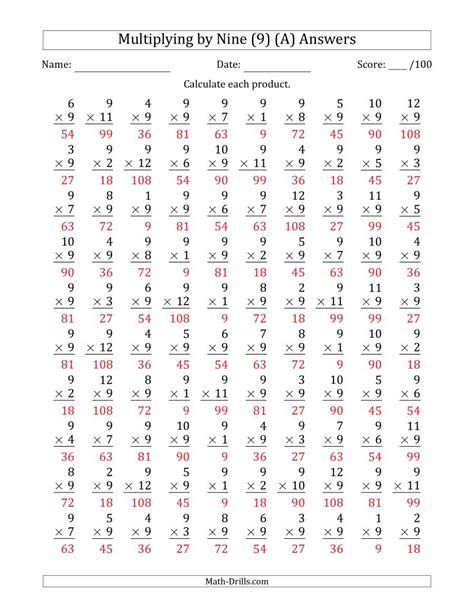 Multiplication Worksheets 9s