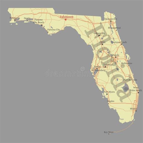 Florida Mapa De Um Estado Ilustração do Vetor Ilustração de mapa