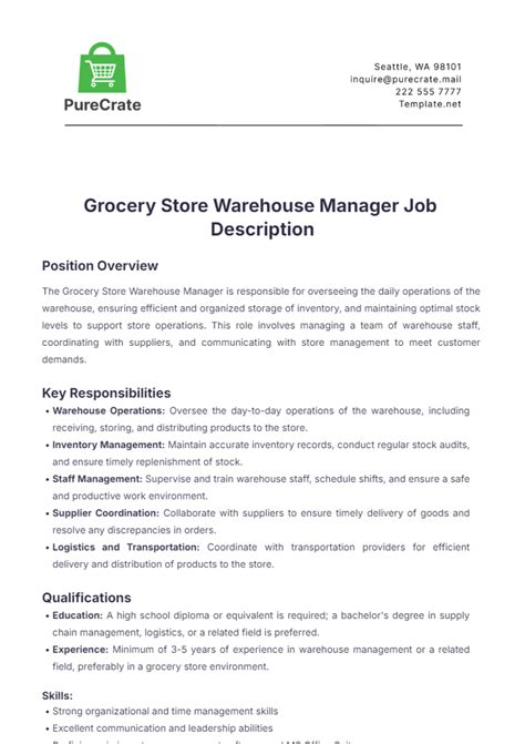 Free Grocery Store Warehouse Manager Job Description Template Edit Online And Download