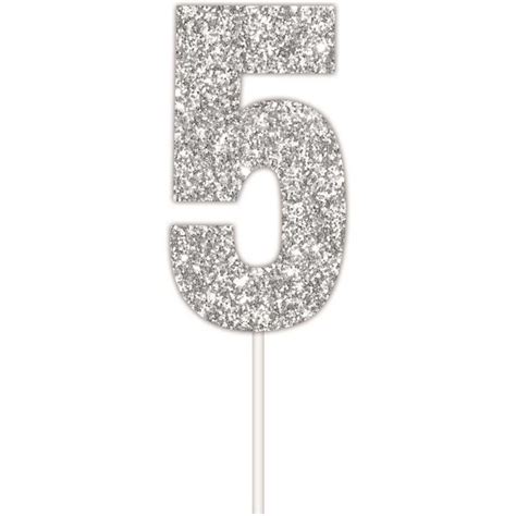 Artwrap Number 5 Glitter Cake Topper Silver Big W Glitter Cake