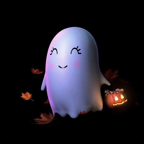 Cute ghost Wallpaper 4K, Halloween night, Kawaii, AMOLED