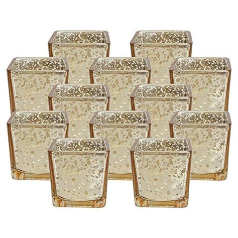 Just Artifacts Mercury Glass Square Votive Candle Holder 2 Inch 12pcs