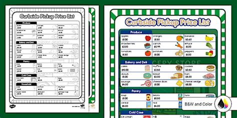 Grocery Store Dramatic Play Curbside Pickup Price List Sign