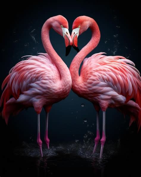 Premium AI Image Flamingos Shape Heart Against The Natural Dark Backdrop