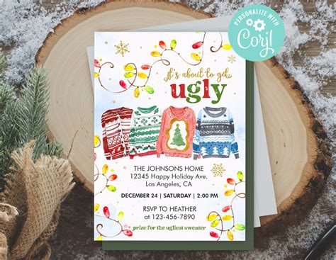 Ugly Christmas Sweater Invitation It's About to Get Ugly Modern Holiday Party Invite Template ...