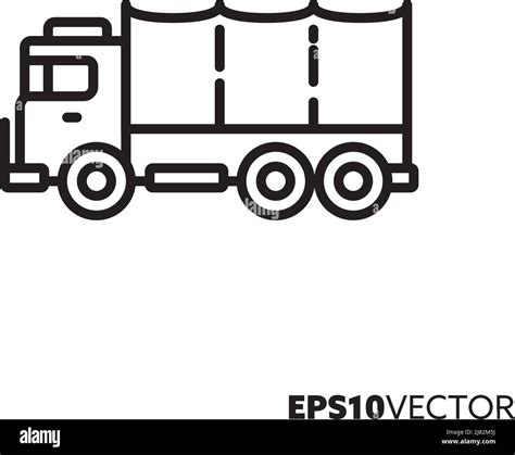 Military Truck Vector Line Icon Army Vehicle Outline Symbol Stock